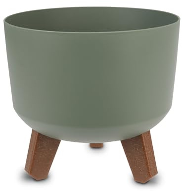 Spetebo Kunststoff Blumentopf auf Füßen Oliv - Ø 19 cm - Pflanztopf rund mit Wasserspeicher Boden - Garten Deko Übertopf Pflanzgefäß Blumenkasten