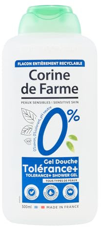 Corine de Farme - Gel Douche Hypoallergénique 0% Tolérance+ Peaux Sensibles - pH Neutre, Sans Savon ni Colorant, Naturel - Fabrication 100% Française - 500ml