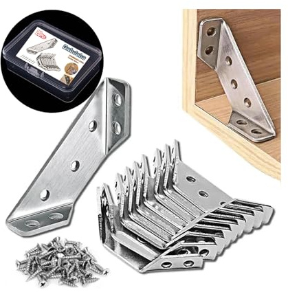 Furniture Corner Connector - 20PCS Universal Stainless Steel L Brackets for Wood,Hardware Metal Angle Bracket Corner Braces,L Bracket for Shelves,Table,Cabinet,Drawer,Corner Brackets for Wood