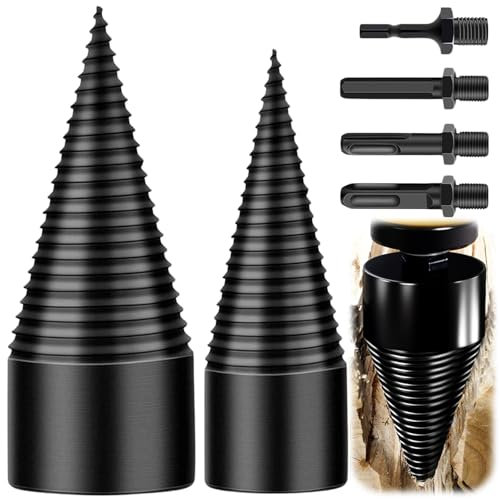 DASIAUTOEM Bohrkegel Holzspalter 45mm+32mm mit 4pcs Bohrgriffe, Spaltbohrer für Brennholz, Schraube Kegel Kegelspalter Spaltholzkegel, Holzspalterbohrer Kegelbohrer Stufenbohrer Stahlkegelbohrer