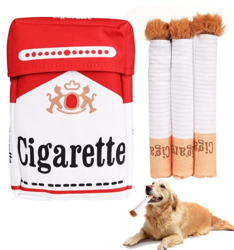 MOKIDO Hundespielzeug Zigarette, Zigarette Quietschend, Interaktives Dog Cigarette Toy, Hunde Zigaretten mit Einer Box, lustiges Kichern, Plüsch-Hundespielzeug für kleine, mittelgroße und große Hunde
