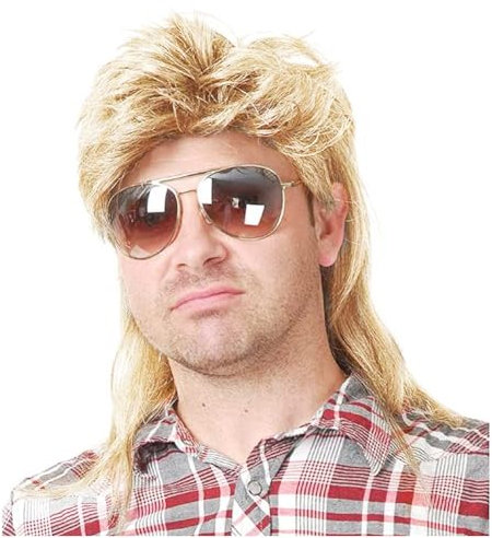 Giuneuow Perruque Mulet pour Homme Années 80 Costume Glam Accessoires Perruque Cosplay