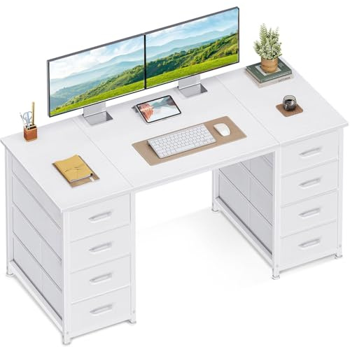 Coleshome Computer Desk with 8 Fabric Drawers, Office Desk with Storage