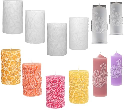Syunyin 6 Stück Kerzenform Silikon, Kerzenformen zum Gießen, DIY Kerzen Formen Silikon Blumen Gießform Kerzen Silikonformen Set, Kerzengießform Zylinder Groß