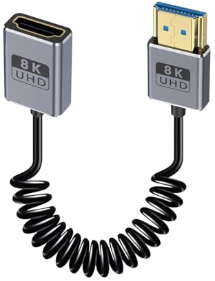 Duttek Cavo di prolunga HDMI coassiale 8K, a spirale, da maschio a femmina, 48 Gbps, cavo adattatore HDMI 2.1 per Roku, TV Stick, PS5, PS4, Xbox, laptop, Blu Ray, 3 m, 4 m