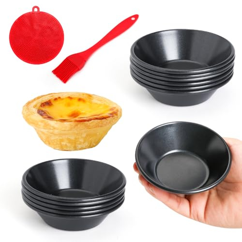 Quyimy 12 Stück Tarteform, Törtchenform 8 cm, Antihaftbeschichtung Pie Form Mini Quicheform mit Öl-/Spülbürste, 3 Zoll Tartelette Förmchen Quicheform und Obstkuchenform(8cm×12)