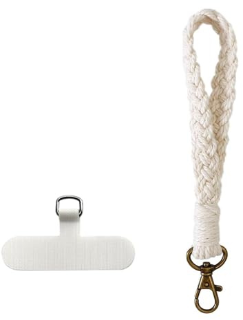 Alriedy Schlüsselkette, Schlüsselband kurz, Macrame Boho Lanyard Schlüsselanhänger Handgeflochtener aus Stoff Universal für Damen Herren, Smartphone Arbeitsausweis Türschlüssel (Weiß)