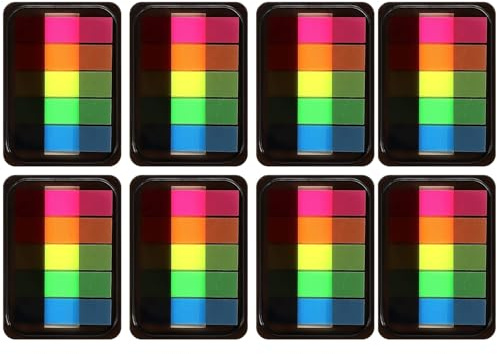YUNYU Onglets de livre et onglets adhésifs – 800 notes autocollantes en plastique avec 5 couleurs vives fluorescentes | Marqueurs de page pour étude, bureau et fournitures scolaires | Onglets d'index