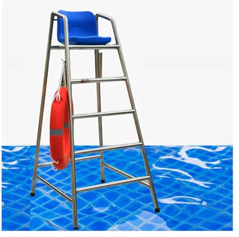 Pool Chair Tall Pool Lake Deck Lifeguard Chairs, 3.9ft/4.9ft/5.9ft High Stainless Steel Frame Outdoor Indoor Life Guard Chair for Poolside Patio Beach, Barstool Ladder
