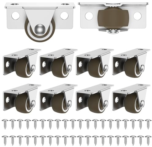 10Pcs Fixed Caster Wheels Set Silent Industrial Casters Load Capacity Rigid Plate Wheels Easy to Install Multipurpose for Storage Boxes Flower Pots (Brown, 1 inch)