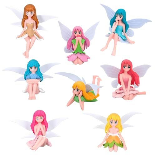8Pcs Garden Fairy Figurines,Miniature Fairy Statues,Fairy Cake Topper Decorations,Colorful Miniature Fairies for Home Decor,Garden Decoration, Party Favors