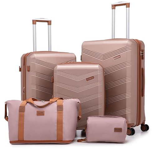 CONCEPTEN Expandable Luggage Sets 5 Piece, Hard Case Suitcase Set with Spinner Wheels,22x14x9 Airline Approved Carry on,Lightweight Durable Suitcase with TSA Lock (Champagne Gold)