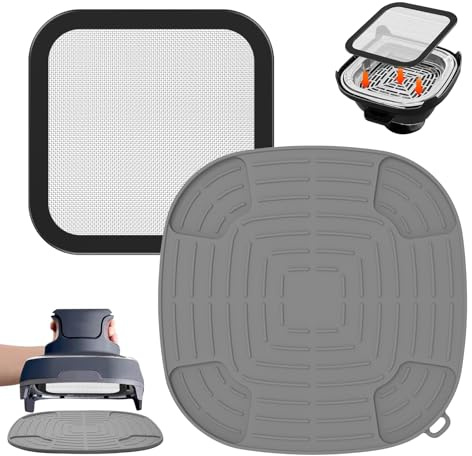 Accesorios para Airfryer Ninja CRISPi FN101EU: GEEKHOM 1x protector contra salpicaduras de malla fina de acero inoxidable + 1x base resistente al calor de silicona para Airfryer Ninja FN101EUGY