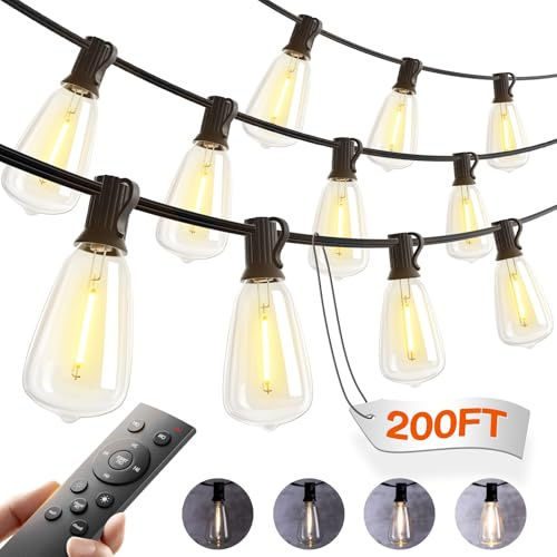 addlon 198FT Outdoor String Lights for Outside with Remote Waterproof Patio Lights with Plastic ST38 LED Edison Bulbs Outdoor Lighting Extra Long for Backyard Bistro Porch Garden Pergola Party Decor