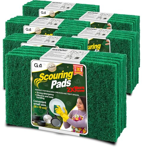 G4GADGET Heavy Duty Scouring Pads Green 30 Pack (3.9 x 5.9 inch / 10 x 15 cm) – Non-Scratch Multipurpose Scrubber for Kitchen, Pots, Pans, Sink & Dish Cleaning – Durable Reusable Scourers