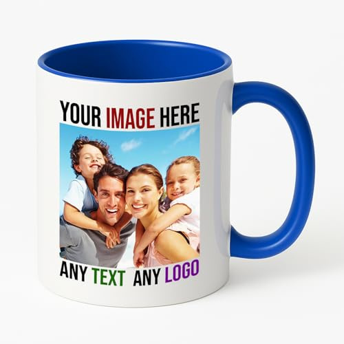PrintWink Personalised Mug | Coloured Custom Coffee Cup with Photo & Text | Coloured Handle and Inner Mugs for Tea & Hot Chocolate | Unique Gift for Men & Women | Medium Blue