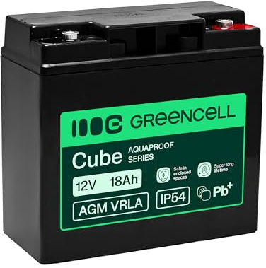 Greencell AGM VRLA 12 V 18 Ah - Batteria gel senza manutenzione per UPS, campeggiatori, sistemi di allarme, alimentazione di emergenza e applicazioni industriali, durevole, protezione IP54, alte