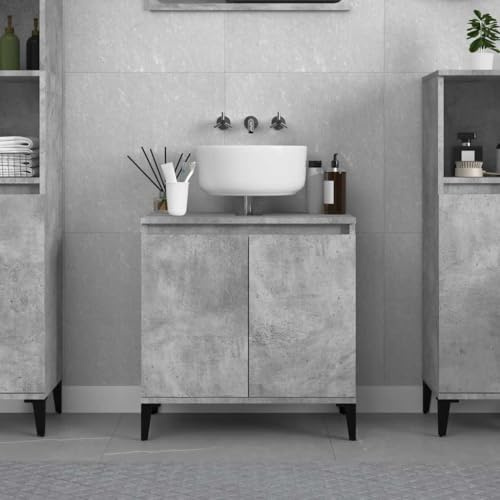 Mobile Lavabo Base in Legno con Design Salvaspazio, Ampio Ripiano e Ante Protettive, Mobile Sotto Lavabo Bagnos, Armadietto da Bagno, Adatto a Bagno e Lavanderia, Grigio Cemento, 58x33x60 cm
