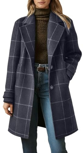 Generisch Manteau d'hiver pour femme - Veste à carreaux - Élégant - Trench à revers - Une rangée - Veste blazer longue chaude avec poches - Manteau d'hiver pour le travail, les loisirs, les vêtements