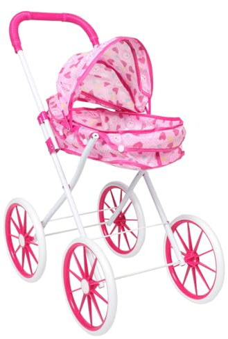 Mikinona Passeggino per Bambole Rosa Accessori, Passeggino Finto da Gioco per Bambine, Ampio Spazio e Gioco Interattivo per Sviluppo Motorio
