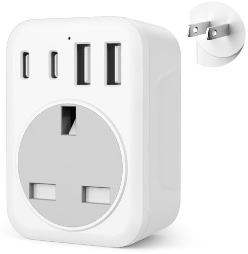 5 IN 1 UK to Japan Plug Adapter,Japan Travel Adapter with 2 USB C and 2 USB A Ports, 1 AC Outlet, 100V-240V, Type A Travel Adapter for USA, China, Mexico, Canada