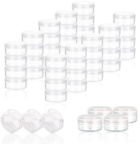 ZEJIA 3 Gram Cosmetic Containers 50pcs Sample Gram Plastic Containers Lotion Jars Makeup Sample Containers with Lids BPA Free (Clear)