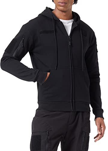 Mil-Tec Taktische Kapuzenjacke Herren • Atmungsaktive & warme Sweatjacke mit Kapuze, Patch-Flächen & Armtaschen • Fleece‑gefütterte Sweatshirt Jacke • Übergangsjacke