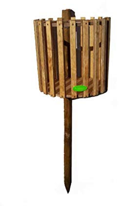 Euroshopping Cesto Cestino pattumiera bidone con palo Secchio in Legno Spazzatura rifiuti Area Aperta parchi condomini 30x40h cm Contenitore Porta Sacchetti