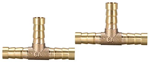 sourcing map 8mm or 5/16 ID Brass Barb Splicer Fitting,T-Shaped 3 Ways,Barb Hose Fitting Air Gas Water Fuel,Barbed Tee Connector,2pcs