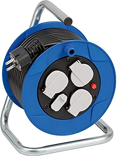 Brennenstuhl Garant Kompakt Kabeltrommel 3-fach mit USB (Kabeltrommel mit USB-Ladefunktion und 15m Kabel, Made in Germany) blau
