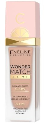 Eveline Cosmetics Wonder Match Illuminierende Foundation mit Vitamin C & Hyaluronsäure - Feuchtigkeitsspendende, glättende und Anti-Aging Formel mit SPF 20 - Vegan, in 4 Nuancen erhältlich