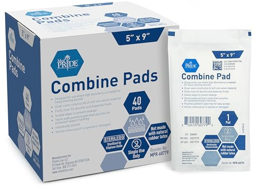 MED PRIDE Combine ABD Pads 5 x 9 Inch, 40 Count Sterile Abdominal Pads, High Absorbency Wound Dressings, Individually Wrapped, Latex Free, Single Use