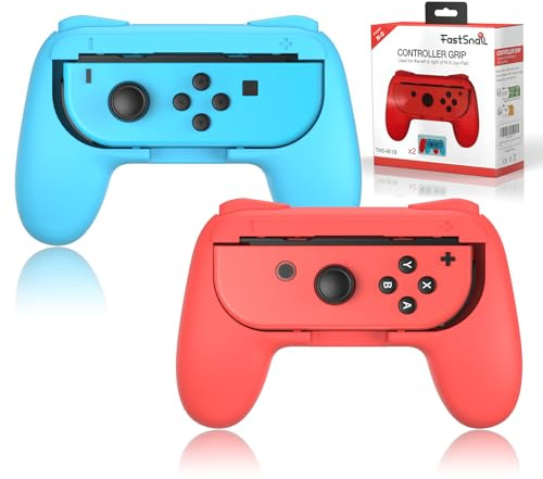FASTSNAIL Controller Holder for Nintendo Switch JoyCon&Switch OLED Model | Wear-Resistant & Anti-Slip Grip Handle Kit, Holder Accessories for NS1 Joypad(Red&Blue)