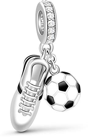Gnoce925 Sterling Silber Damen Charm Sneaker & Schwarz-Weißer Emaille Fußball Anhänger Fit Armband und Halskette Geschenk Für Kinder Junge Männer Fußballfans