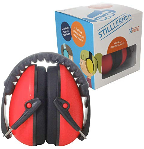 Viwanda Bon Reihe Kapselgehörschutz rot - Kinder Gehörschutz mit verstellbarem Kopfbügel für Lärm bis SNR 26dB - Hörschutz mit geringem Gewicht für Jugendliche & Erwachsene, Stilllernen