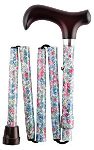 Thuasne - MaPetiteCanne Fantaisie - Canne colorée - Ajustable - Pliable en 5 Parties - A poignée Derby en Bois - avec dragonne et Pochette - Accompagne Les Sorties au Quotidien - Motif Liberty