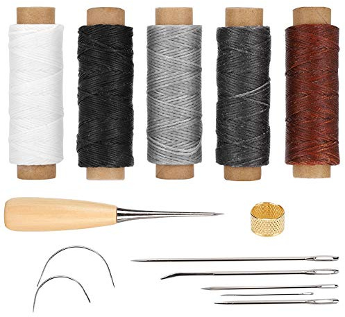 Kit de herramientas para manualidades en cuero Agujas de coser a mano de cuero Hilo y agujas de lona Agujas de costura de ojos grandes Kit de costura de cuero para principiantes para reparación de cue