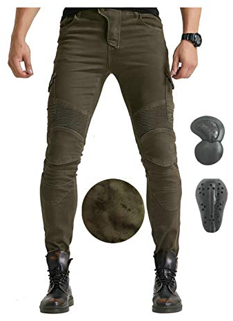 Motorrad-Reithose Für Herren Motorradjeans Im Winter Verdickt Und Warm, Absturzsicherung Geeignet Für Männer Und Frauen, Geeignet Für Outdoor-Sportarten (7 Größen, 2 Farben),Upgraded green,XXXL
