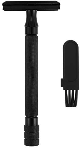 HEALLILY 1Pcs Double Edge Razor Black: Long Handle Reusable Razor Aluminum Alloy Metal Shaver for Women Men Shaving Kit Safety No Razor Blades Black