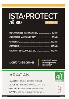 ARAGAN - Synactifs - IstaProtect Bio - Complément Alimentaire Respiration - Cassis, Ortie, Eucalyptus, Camomille, Huile Essentielle Camomille - 20 gélules - 10 à 20 jours de prise - Fabriqué en France