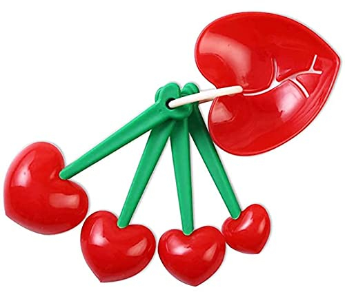 Juego de 5 cucharas medidoras de cereza, cucharas medidoras en forma de corazón Love y separador de huevos, cucharas medidoras de plástico para hornear y cocinar