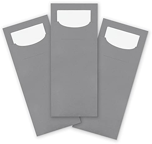 itenga 100x Bestecktasche aus Papier mit weißer Serviette Gastronomie Veranstaltung Feier… (hellgrau)