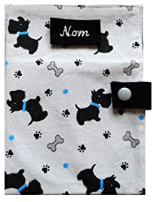 Housse de Carnet de Santé pour Chien Etui à Passeport Scottish Dogs Noirs et Noeud Nom Brodé