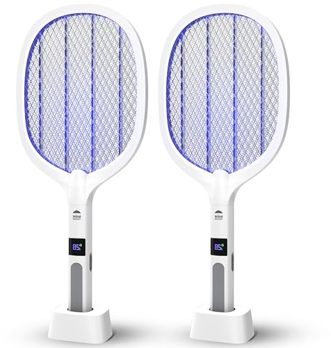 WBM Smart 2 in 1 Electric Bug Zapper, Mosquitoes Trap Lamp & Racket, USB Rechargeable Electric Fly Swatter for Home and Outdoor Powerful Grid 3-Layer Safety Mesh Safe to Touch, Pack of 2