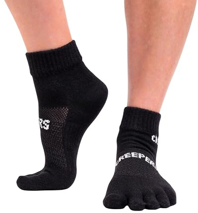 Creepers atletisk tåstrumpor: Blister Busting Merino tåstrumpor, kvartsbesättningslöpare, unisex för män och kvinnor, Svart, Small