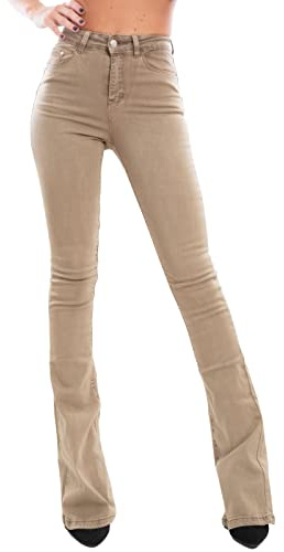 Toocool Jean Femme Taille Haute évasé Slim Flare, Denim Stretch Push-up, 5 Poches, Coupe Confortable, VI8008 [S, Kaki]