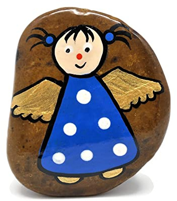 Andys Steinwelt Schutzengel Geschenk mit Name personalisierbar ca. 5 cm | Glücksstein für Kinder und Erwachsene, Handschmeichler Stein, Geschenkset zum Geburtstag, bemalte Steine mit Engel Motiv