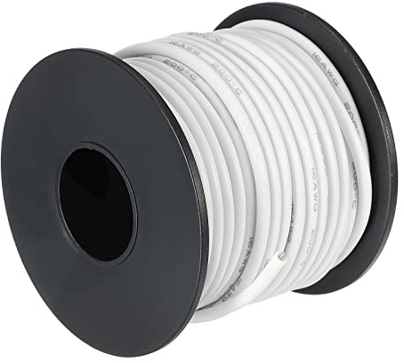 sourcing map Fil électrique de calibre 18 en silicone 18 AWG - Fil de cuivre étamé haute température - 15 m - Bobine blanche pour câblage de modélisme, câblage à faire soi-même