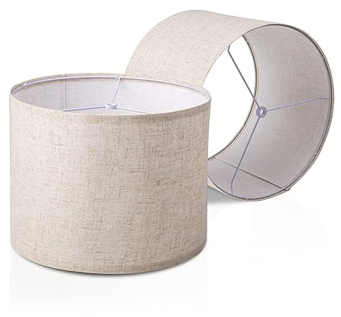 Drum Lampshade Set of 2, Lamp Shade for Table Lamps Floor Lamp, 13 Top X 13 Bottom X 10 High Large Lamp Shades, Modern Fabric Lampshades, Easy Assembly Replacement Lamp Shades Spider Fitter(Beige)