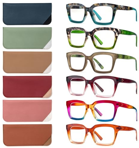 DXYXYO 6 Pack Oversized Square Reading Glasses for Women 2.0 Blue Light Blocking Fashion Oprah Style Computer Readers, S4